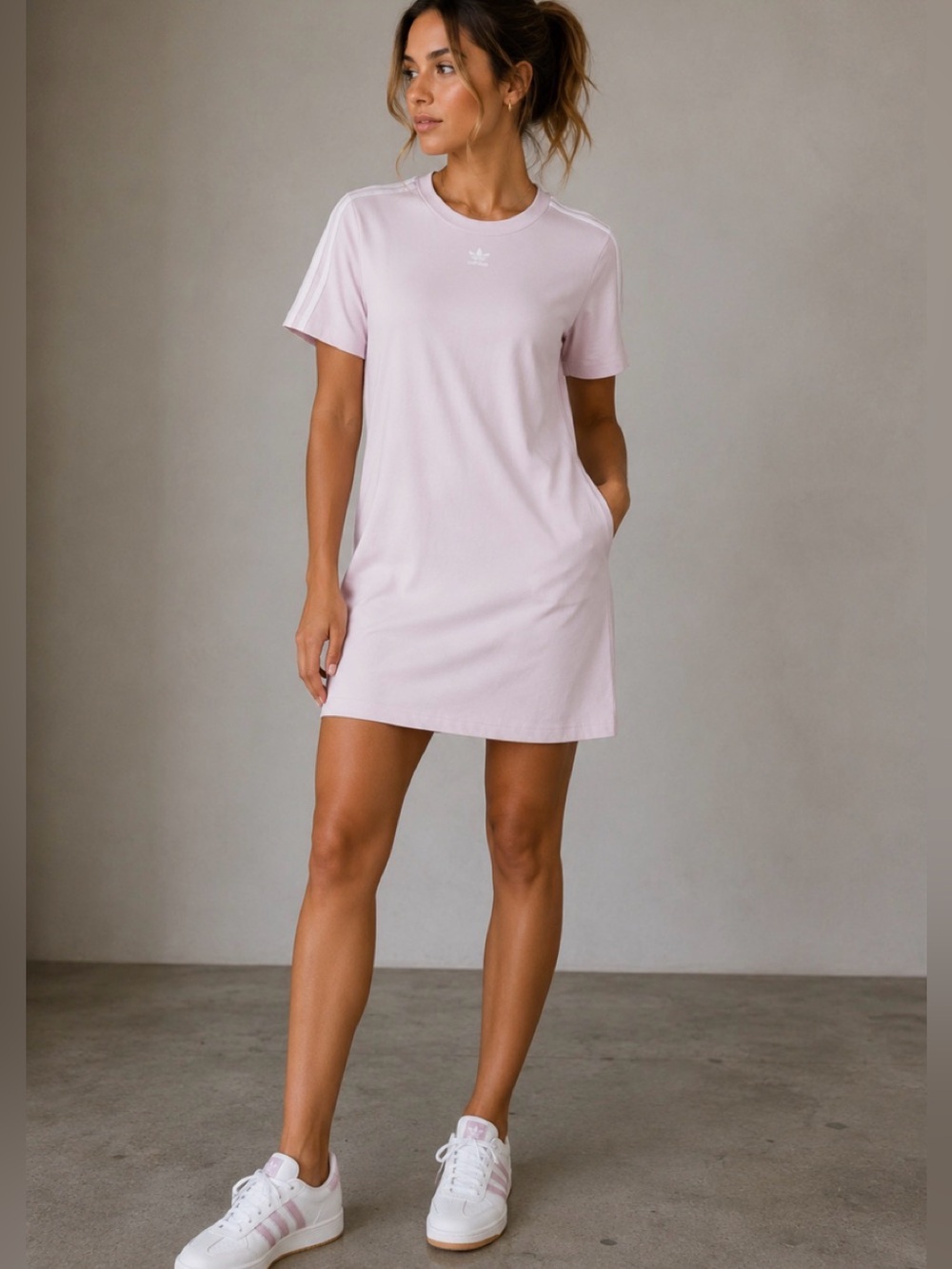 adidas Light Pink Short Sleeve Crewneck Mini Dress